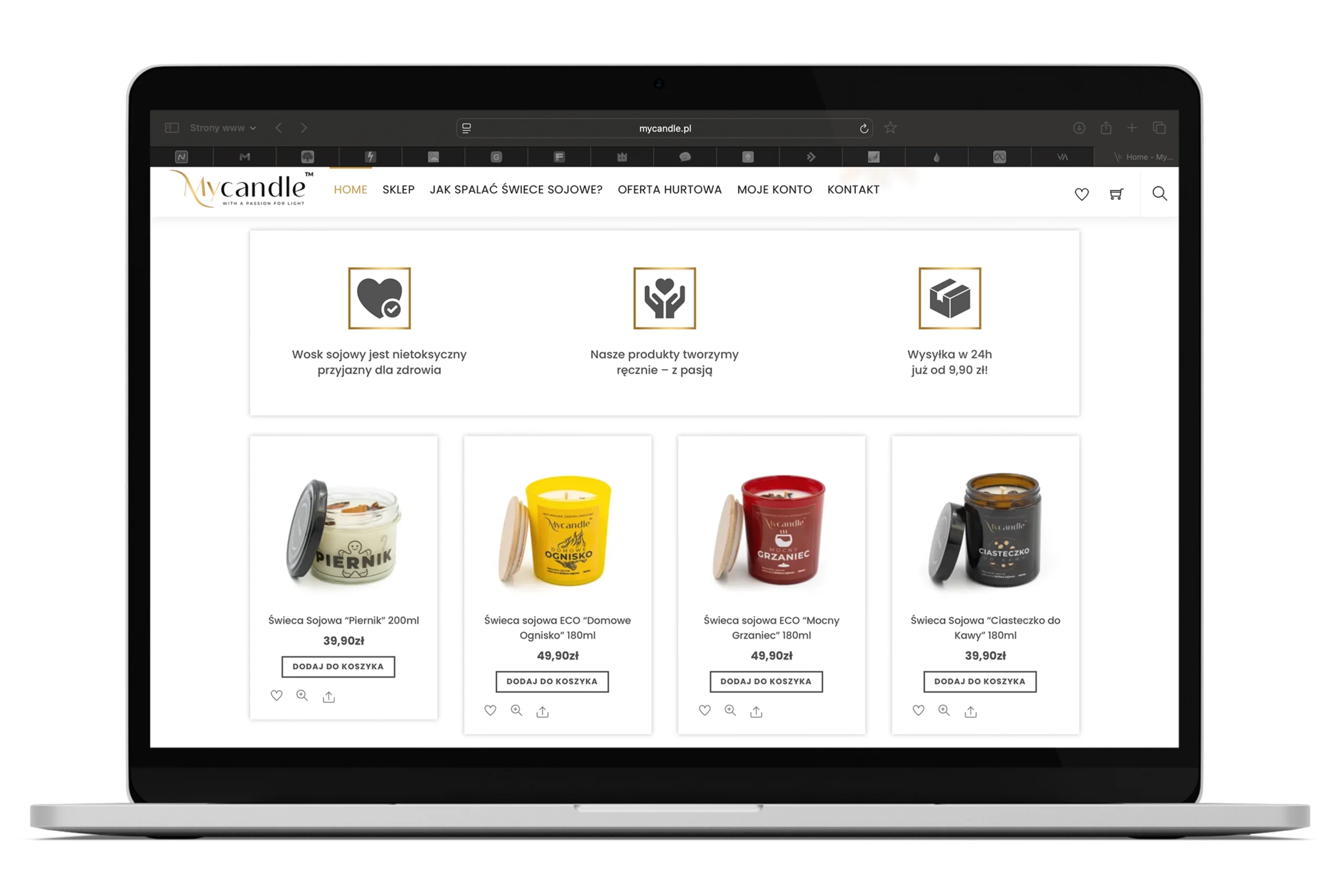 Przykład sklepu internetwego MyCandle z prawidłwoo zrobionymi zdjęciami produktowymi